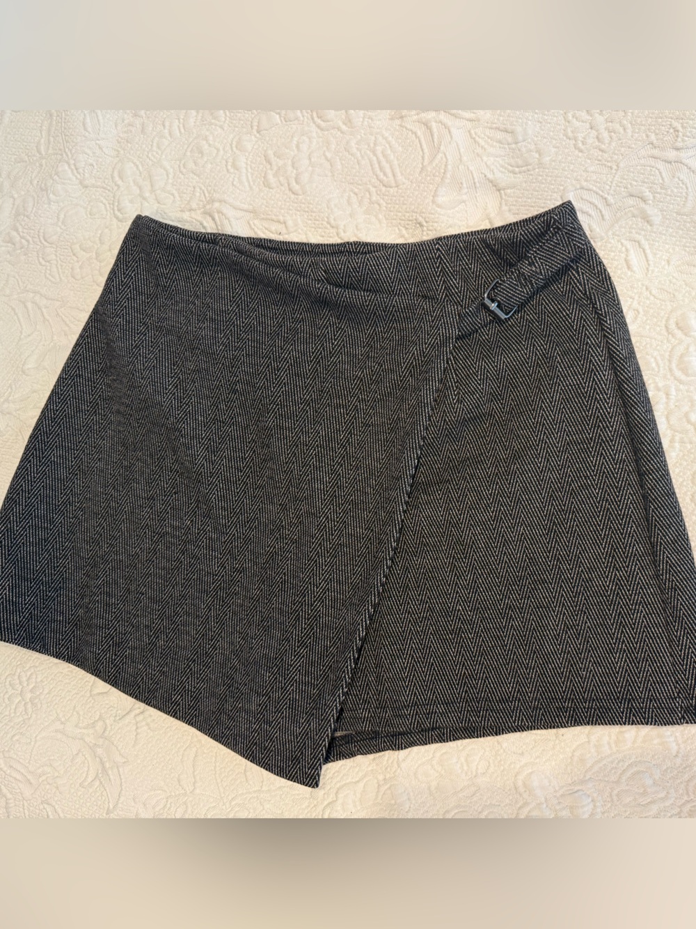 Starbelle Herringbone Dressy Mini Skort with Side Buckle